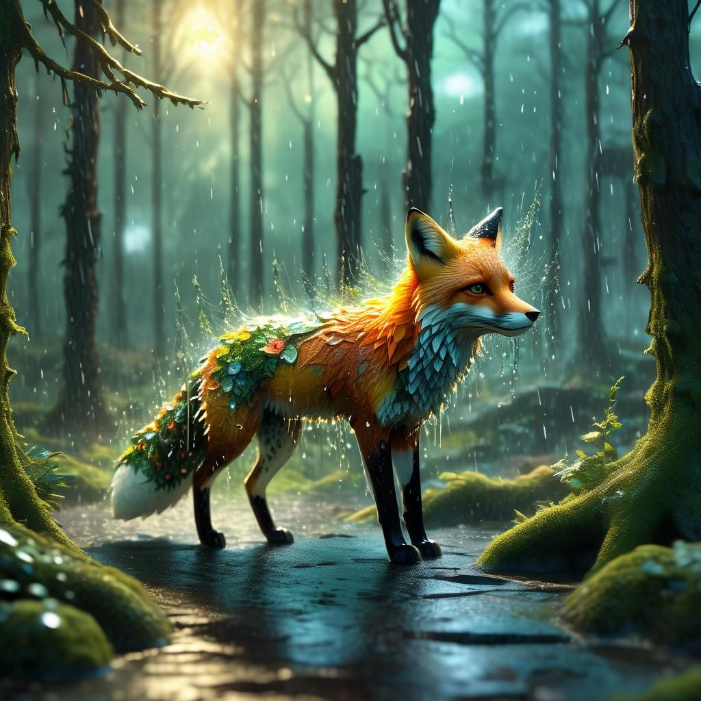 Forest Sprite Helps Injured Fox: 3D Anime Art