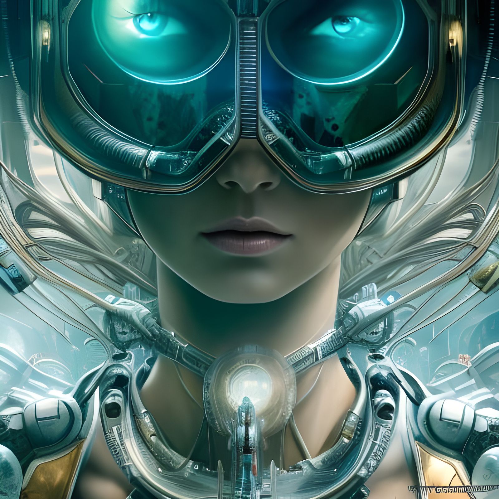 Glass Borg Goddess in Futuristic Wonderland