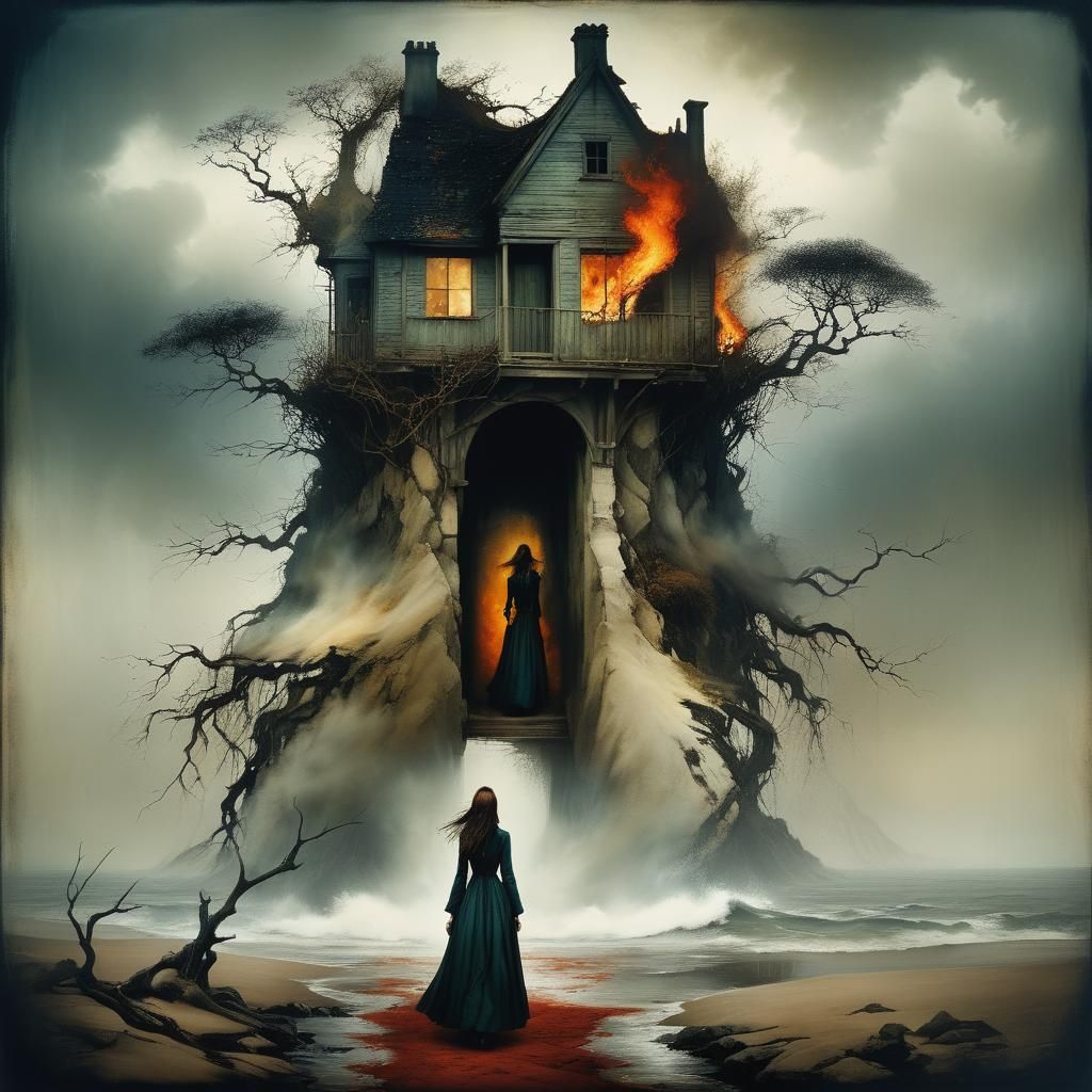 Surreal Landscape with Girl Beyond a Bleak Tor