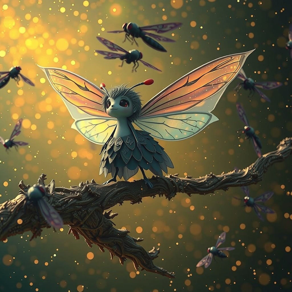 Glowing Firefly Hero Emerges in Ethereal Snowglobe Scene