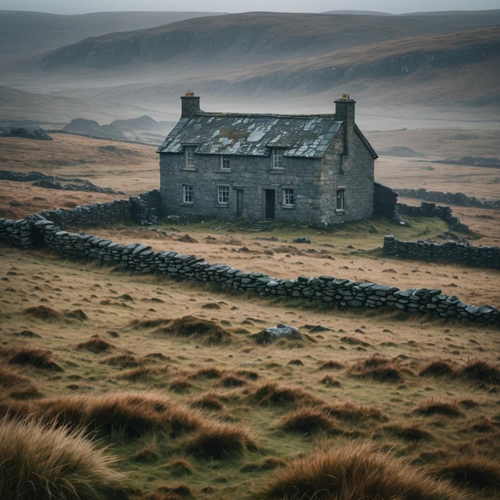 Eerie Rural Decay in Moody Moorland Landscape