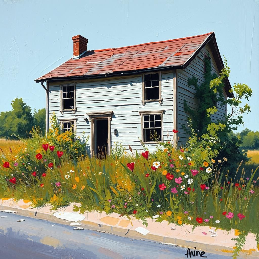 Neo-Impressionist Abandoned House in Overgrowth