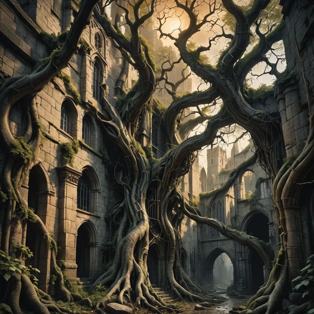 Fantasy Trees Burst Through 15th Century Abbey During Storm....