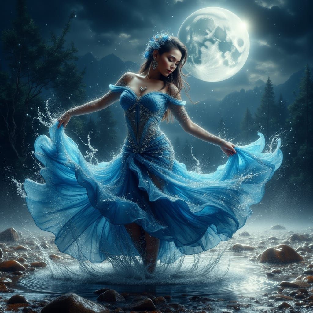 Hispanic Flamenco Dancer in Moonlight