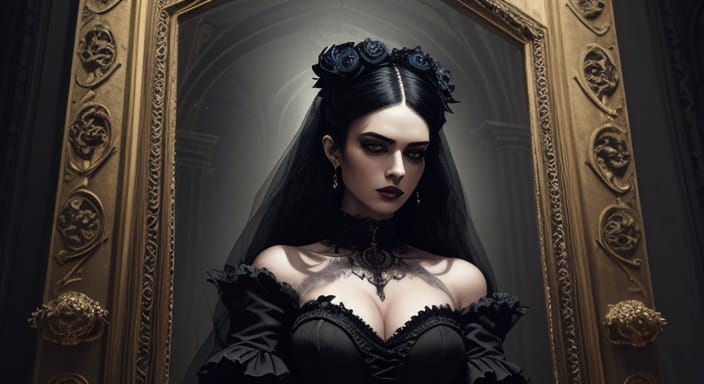 Gothic Beauty in Ornate Corsage, Dark Academia Inspiration