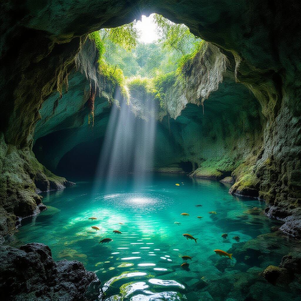 Mayan Cenote with Crystal Waters and Natural Light
