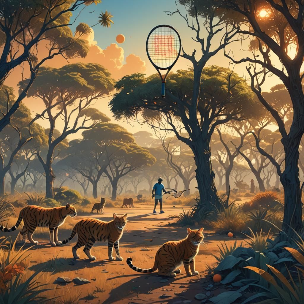 Whimsical Savanna Scene in Vibrant Complementary Colors