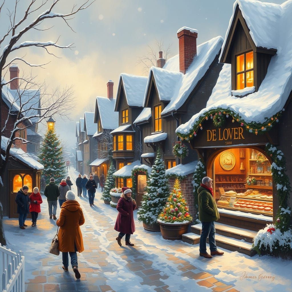 Warm Winter Festival in a Quaint Village by a Cozy Cookies S...