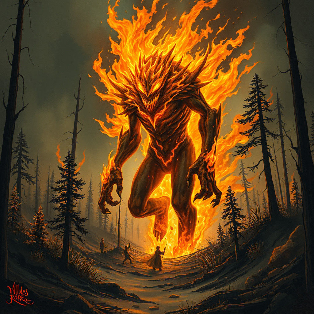 Towering Fire Elemental Consumes the Forest in a Blaze of Te...