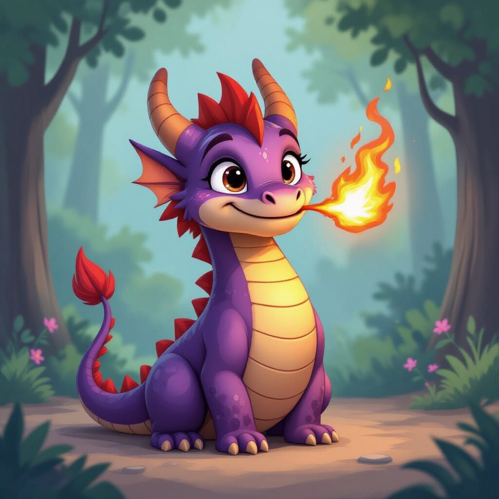 Playful Purple Dragon in Whimsical Cartoon Style