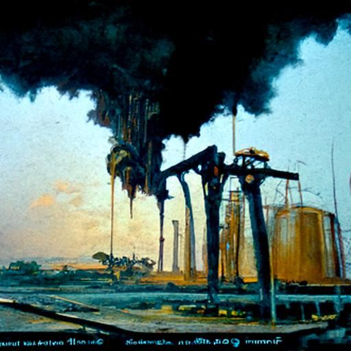 Angolan Oil Refinery in Vibrant Oil Painting Style