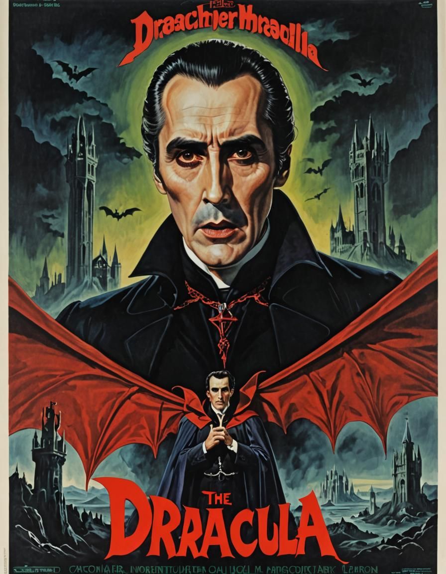 Christopher Lee as Dracula in a Vintage Hammer Horror Poster
