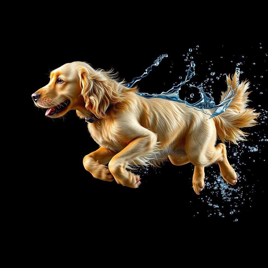Aquatic Cocker Spaniel in Hyperrealistic Splash Art
