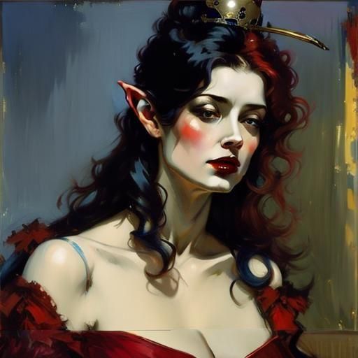 Belle en Rouge, a Lautrec-Style Portrait of Elegance