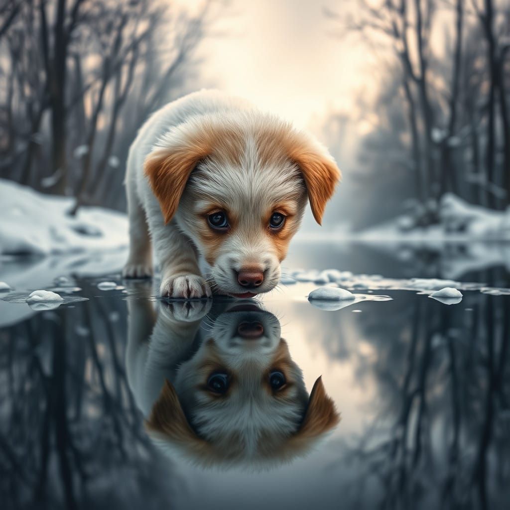 Whimsical Puppy Moment in Snowy Serenity