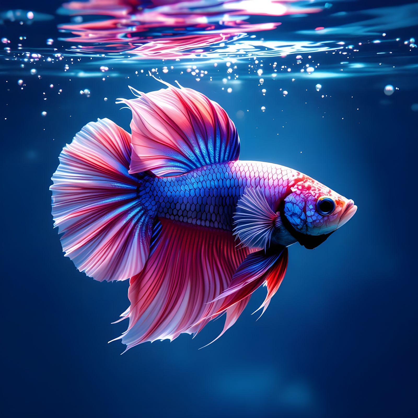 Vibrant Betta Fish in Serene Aquarium Digital Painting