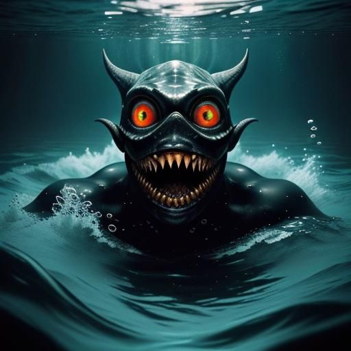 Gigantic Eye of a Sleep Paralysis Demon in Underwater Darkne...