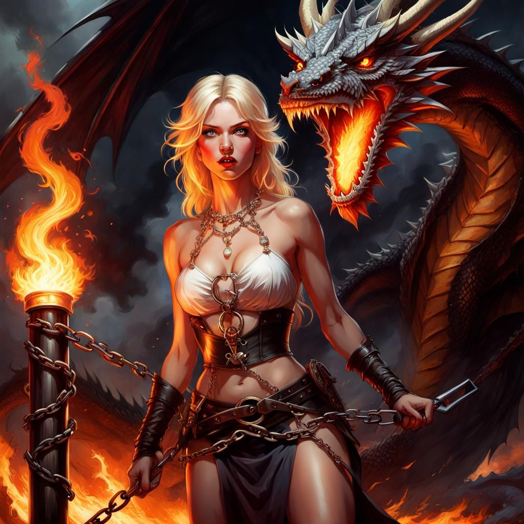 Dark Fantasy Maiden Abandoned by Fiery Dragon