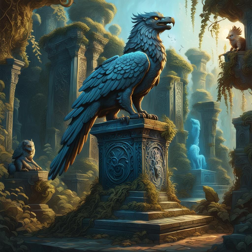 Fantasy Griffin on Ancient Pedestal in Earthy Tones
