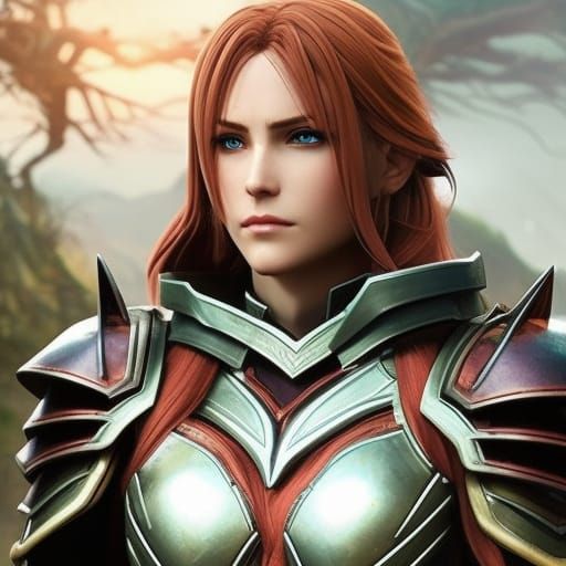 Heavy Armor Female Paladin in Triadic Colors Portrait