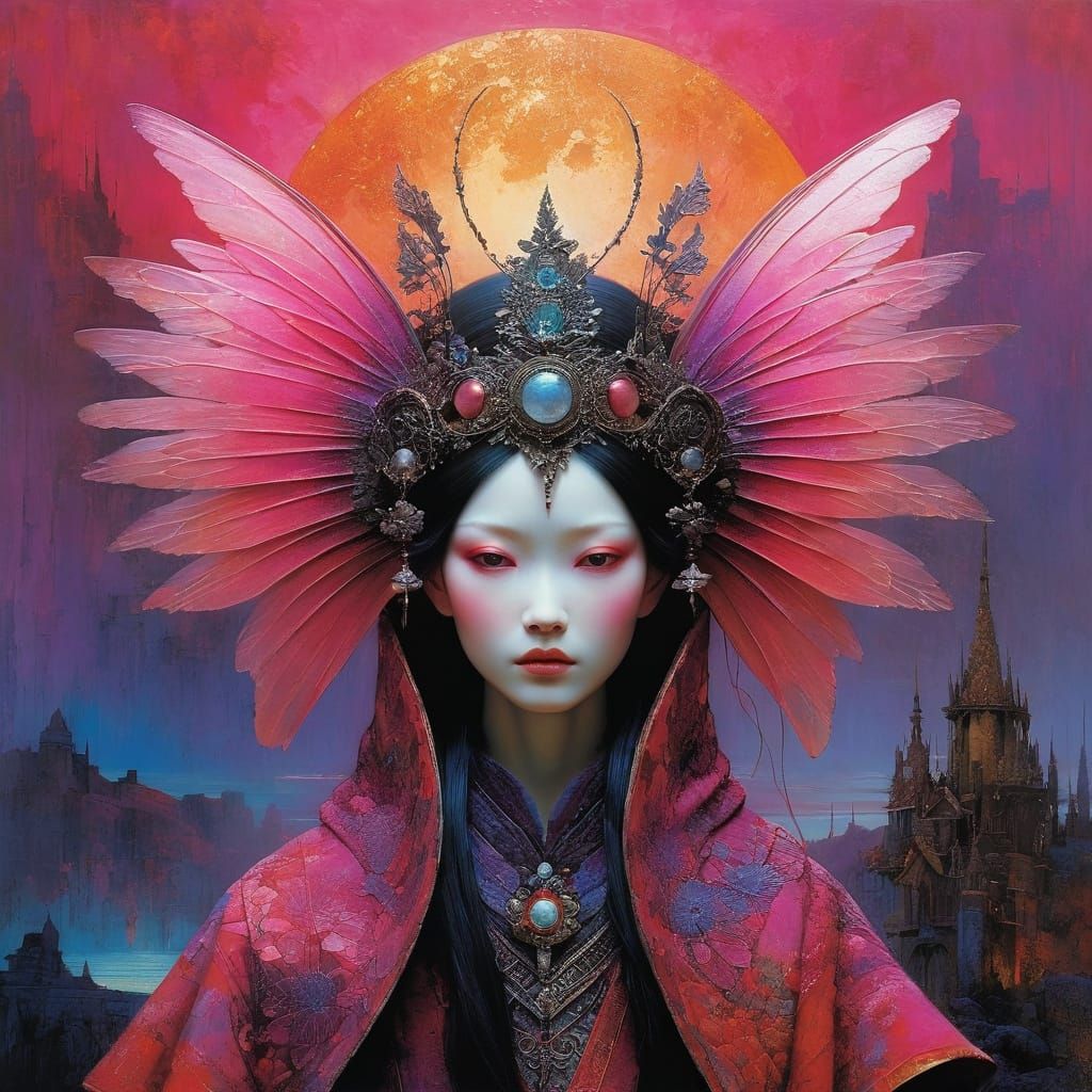 Enchanting Otherworldly Fairy in Vibrant Sunset Colors