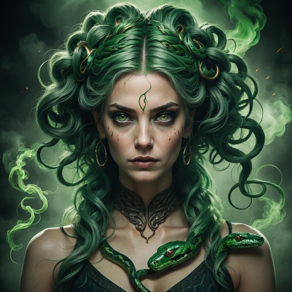 Epic Green Snake Goddess Portrait in Digital Matte Painting....