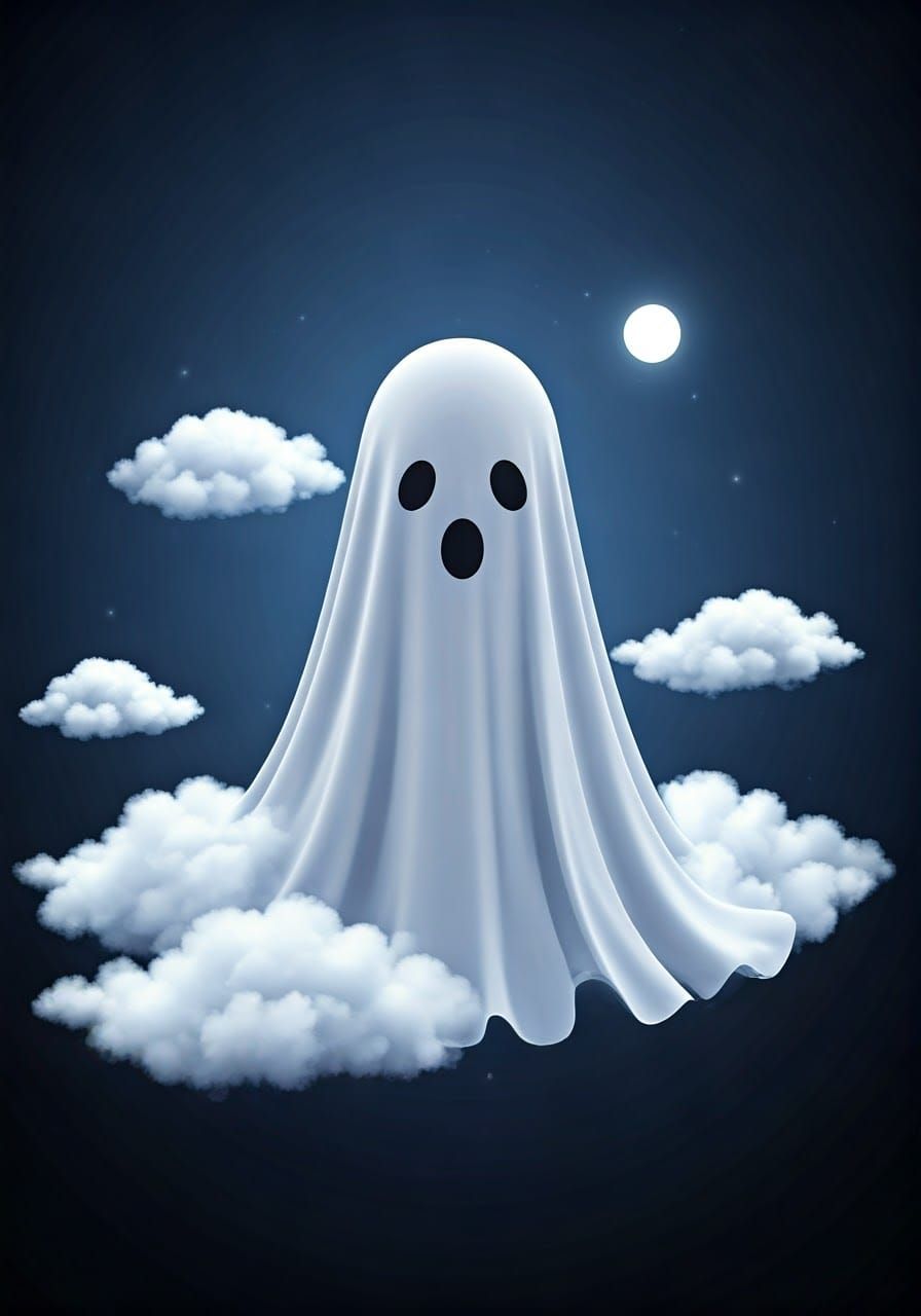 Whimsical Sheet Ghost Drifts Across Photorealistic Cloudscap...