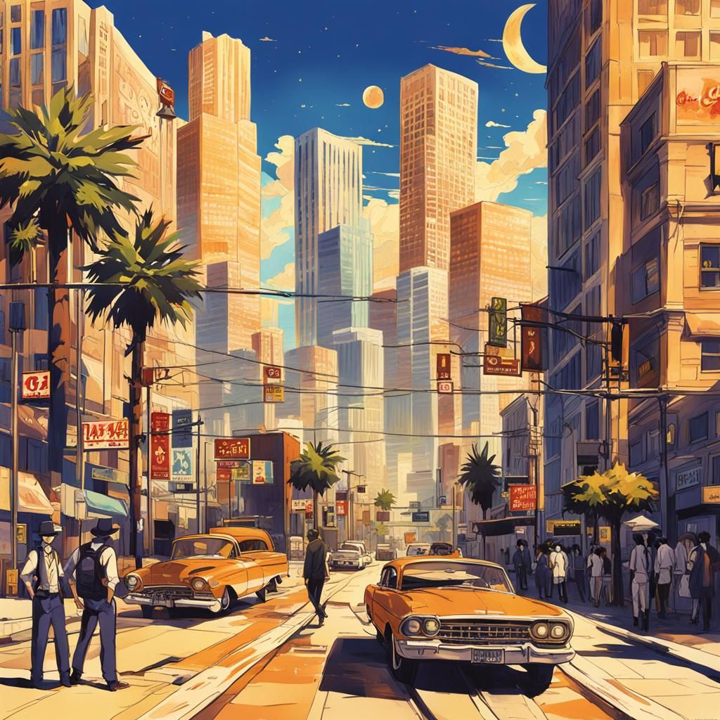 Cyberpunk Cityscape Under Fiery Western Sun