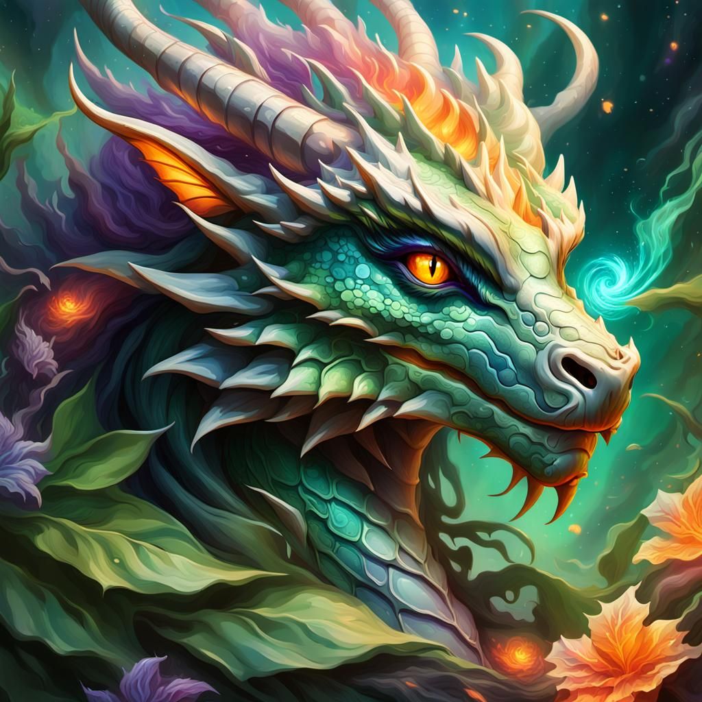 Majestic Dragon Emerge from Vortex in Iridescent Hues