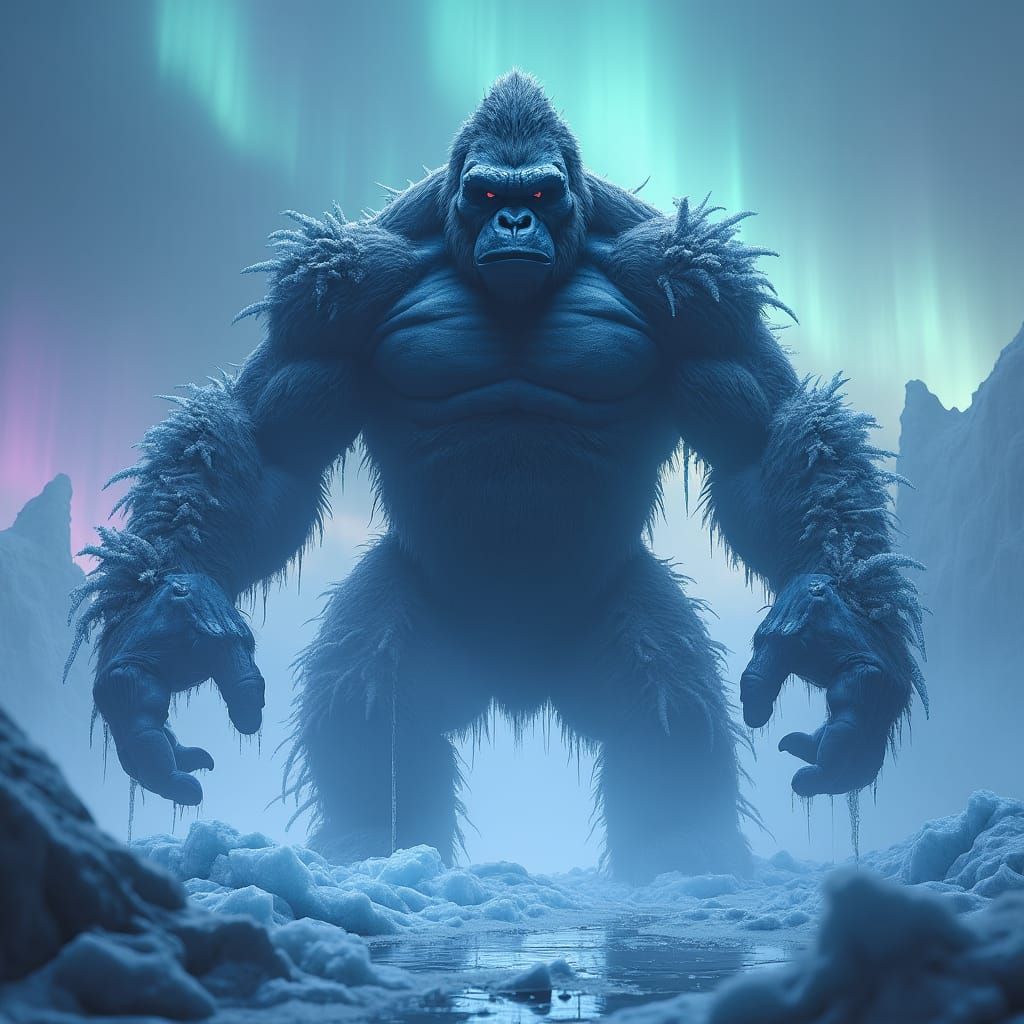 Mystical King Kong Encased in Glowing Ice