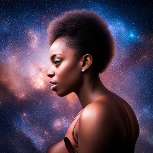 Young Black Girl Contemplates the Cosmos in Hyperrealistic P...