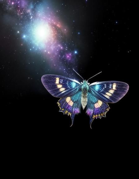 Ethereal Moth Soars Across Starry Galaxy Canvas