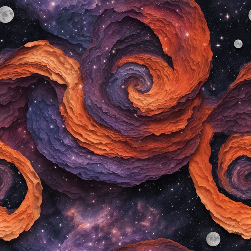 Realistic Spiraling Twin 3D Nebula, Layered Ripped Paper Col...