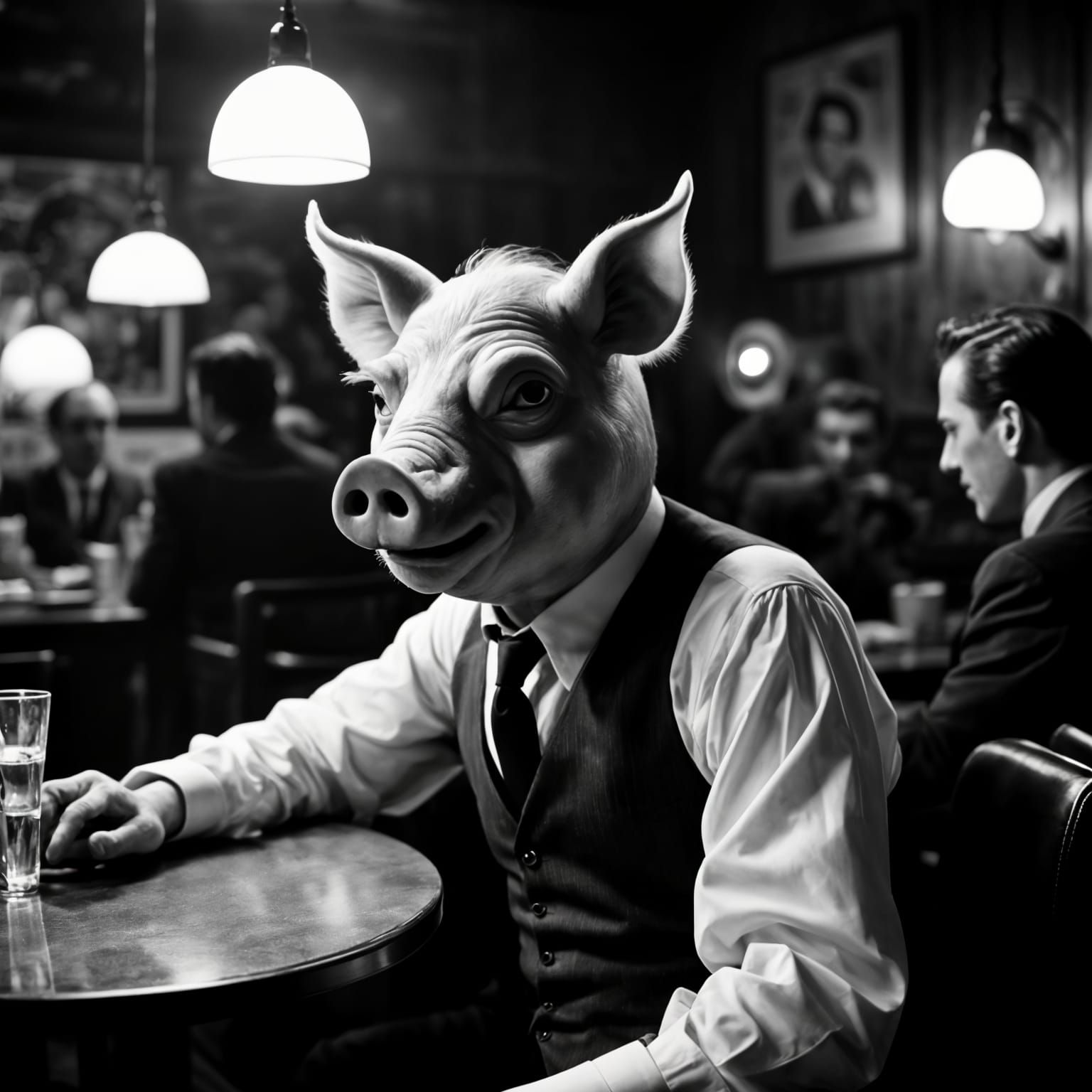 Film Noir Pig Head in Rick's Cafe