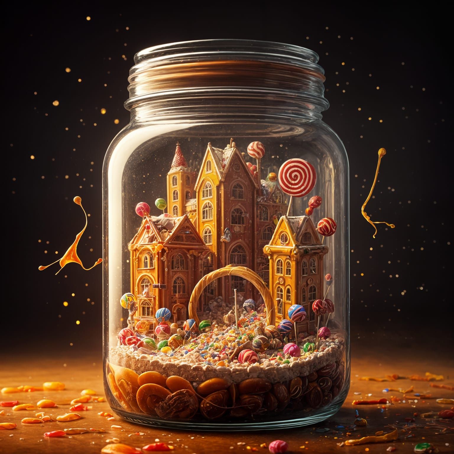 Sweet Candy World City Inside a Glass Jar