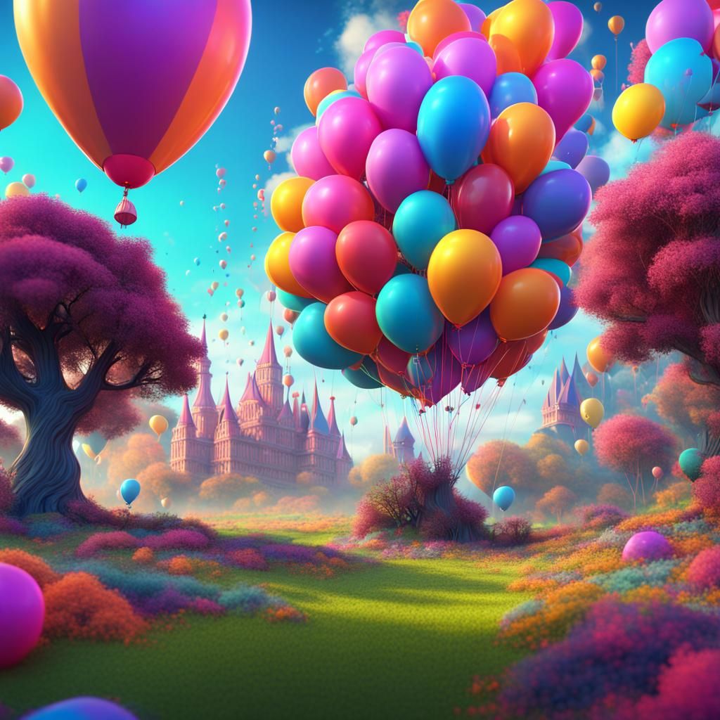Vibrant Psychedelic Birthday Scene with Lush Landscapes and....