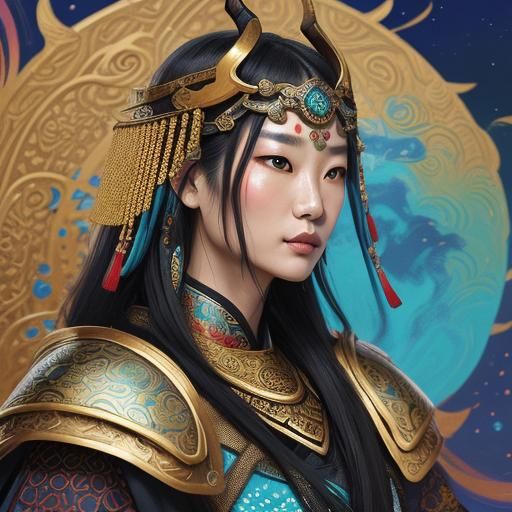 Whimsical Mujang Figure in Ancient Korean Armor