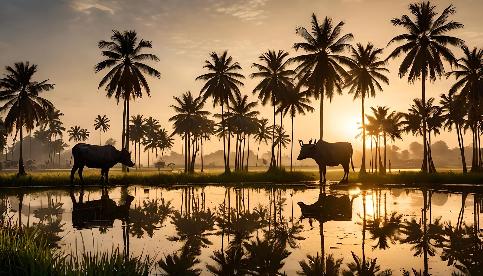 Palm Trees in Sunrise Vietnam Countryside