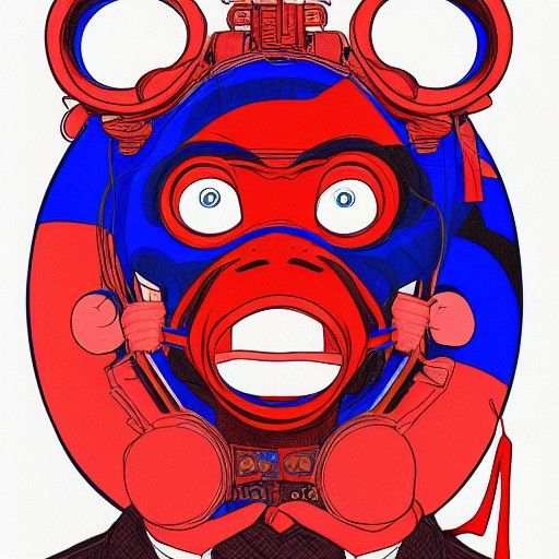 Psychedelic Retro Futuristic Monkey Portrait in Red and Blue
