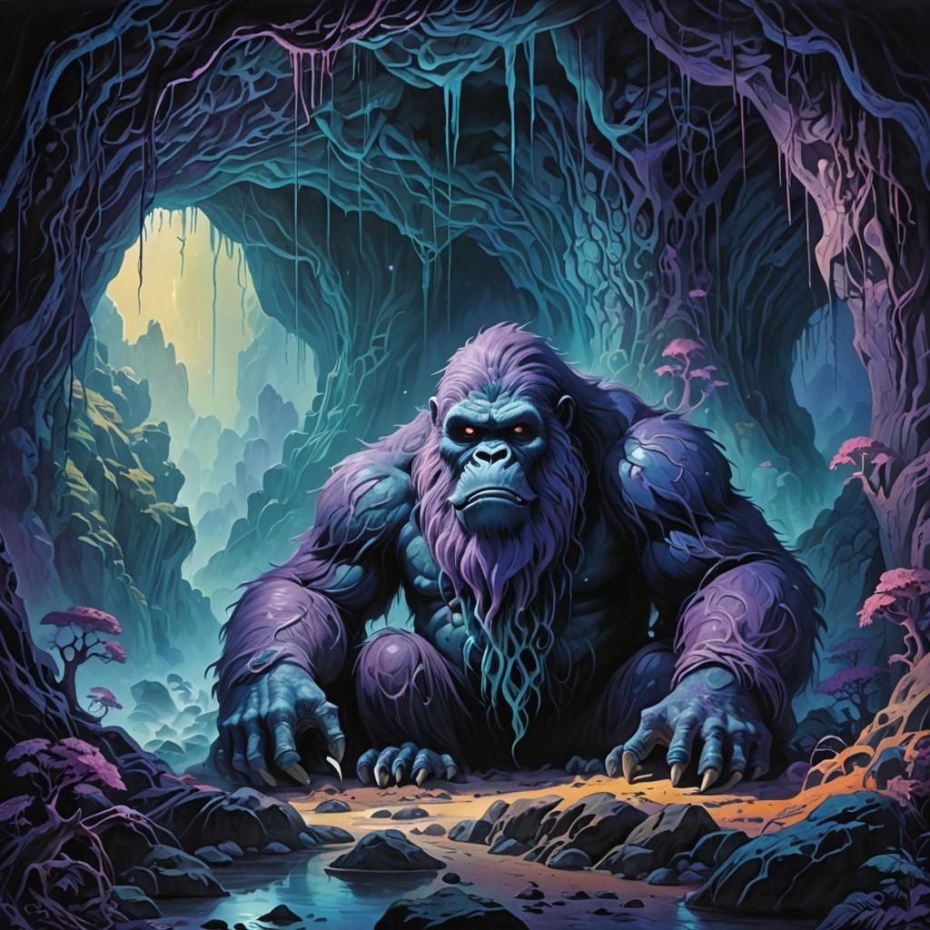 Epic Fantasy Cave Scene in Vibrant Colors