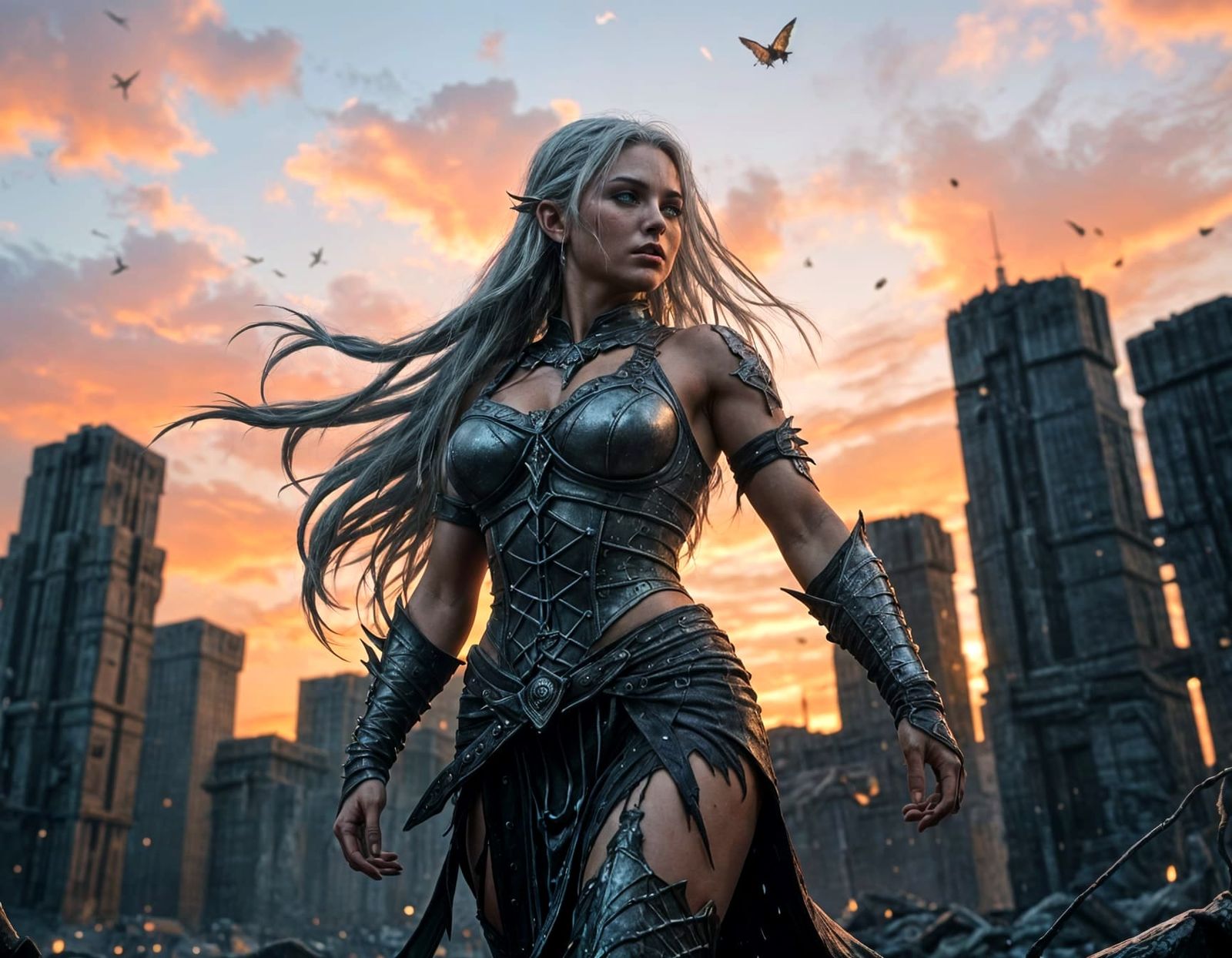 Gothic Elf Warrior in Sunset Storm