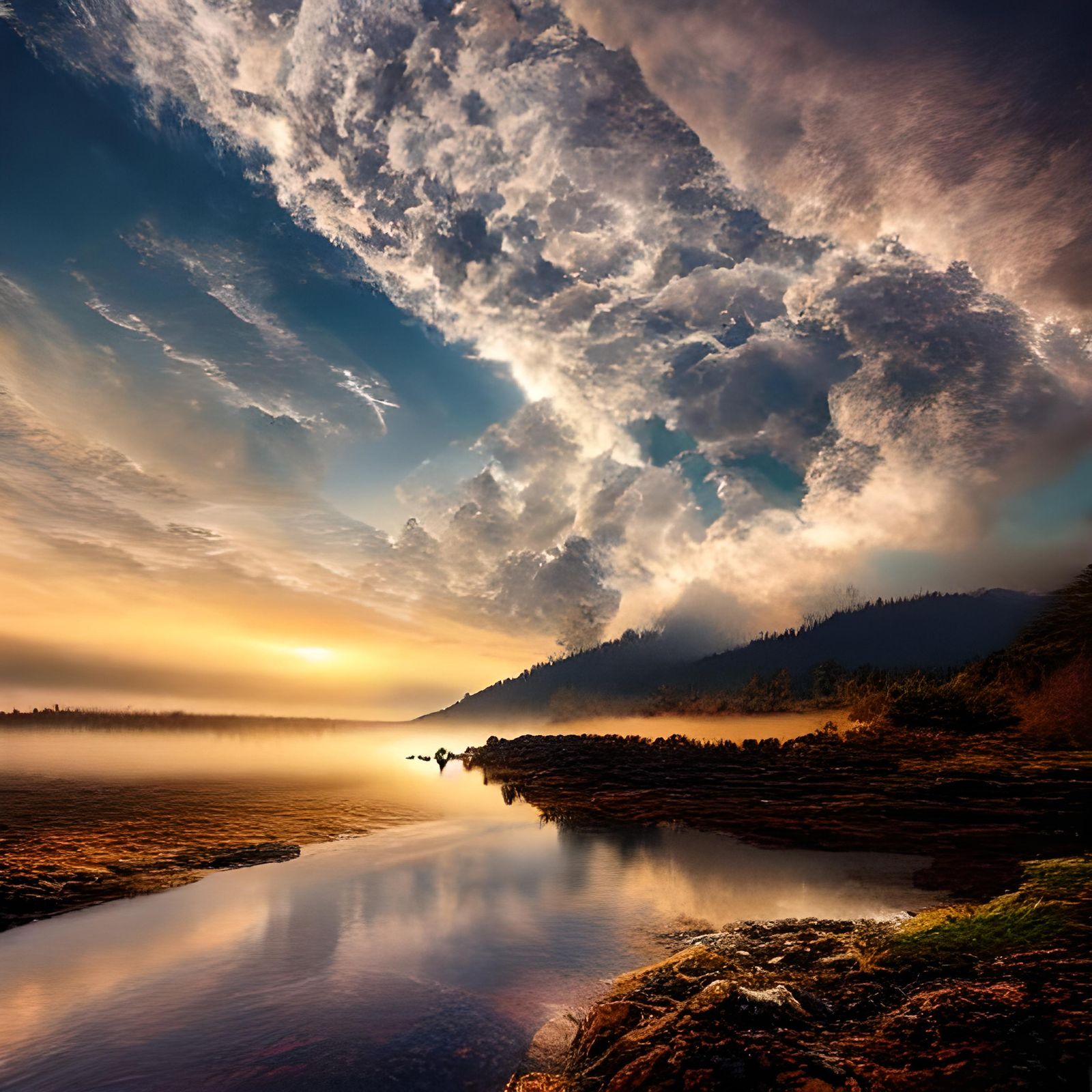 Mystical Lake in Dreamy HDR Landscape