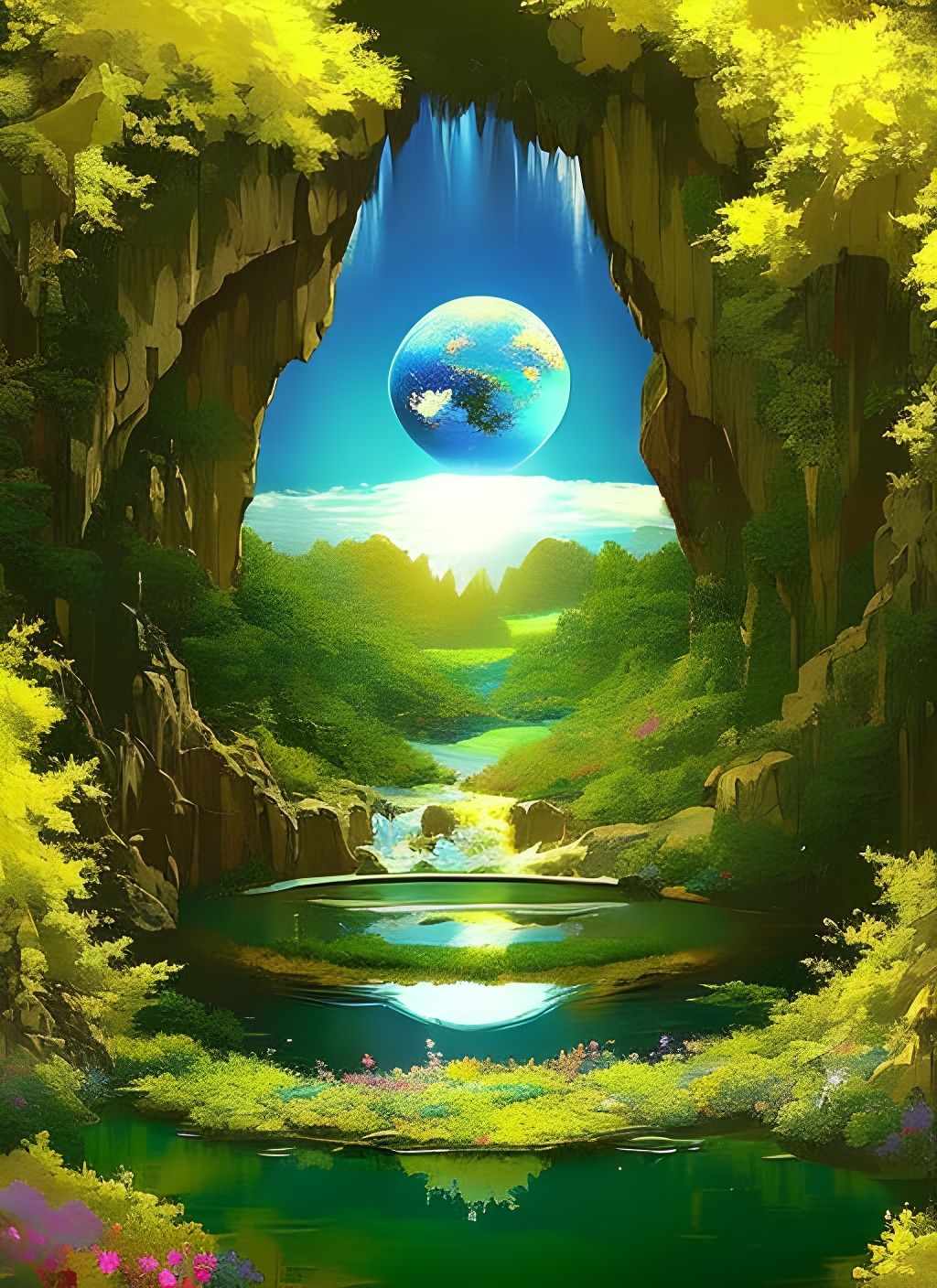 Vibrant Water Portal in a Fantastical Realm