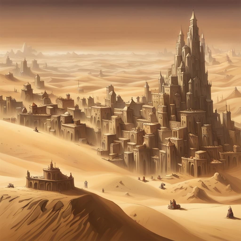 A Futuristic Cityscape Emerging from the Desert Sands