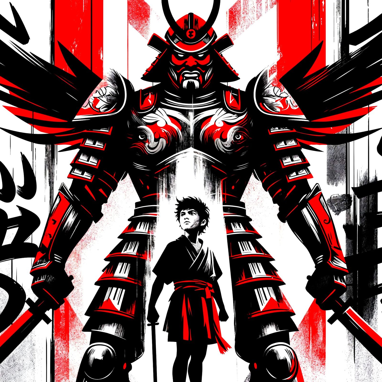 David vs Goliath: Epic Trash Polka Poster in Japanese Aesthe...