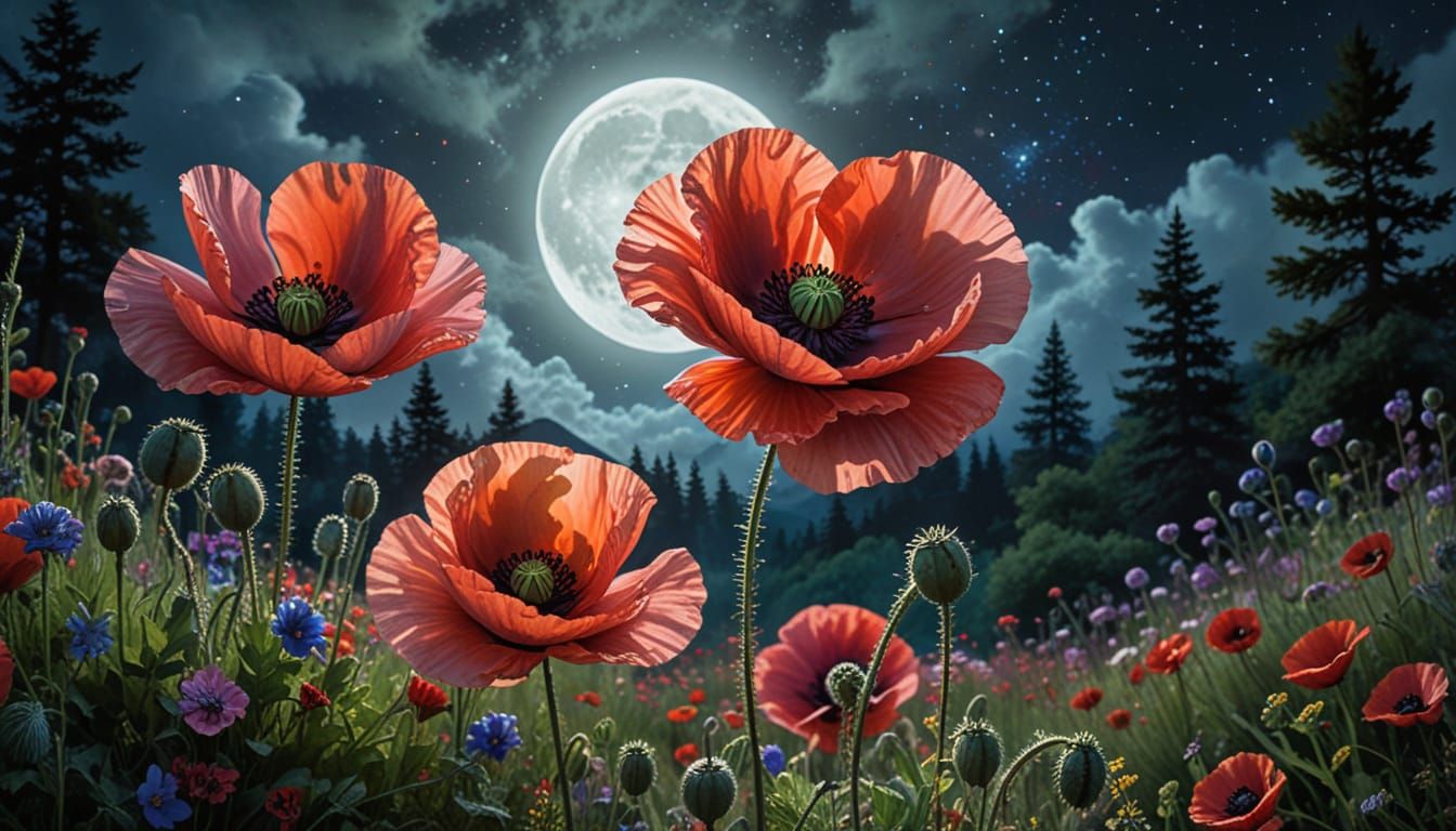 Hyperrealistic details in 8K resolution, a blend of watercolour, oil, and airbrush techniques: A vibrant night scene fea...