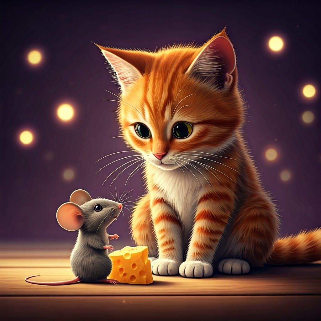 Whimsical Friends Sharing Cheese in a Sparkling Room