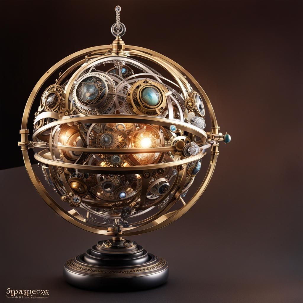 Cyberpunk Steampunk Armillary Sphere in Glowing Steel and Cr...