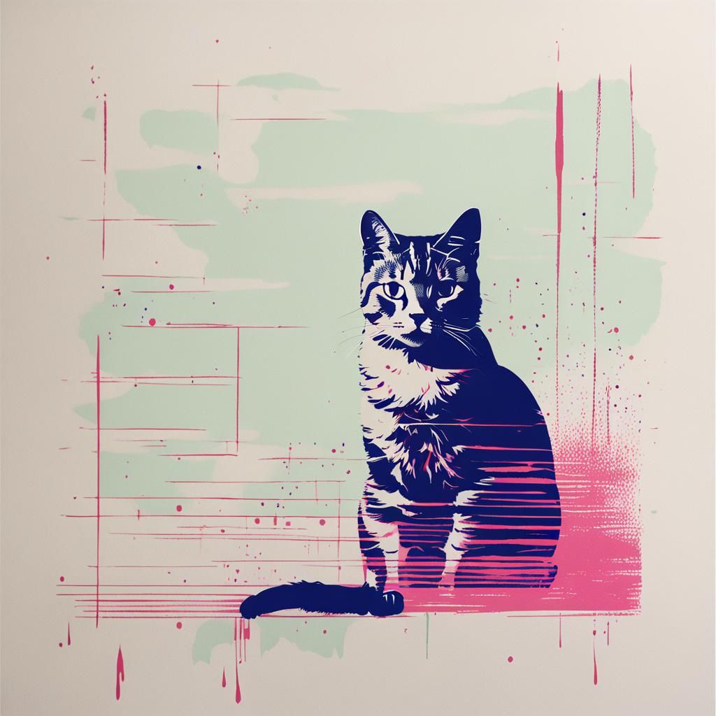 Minimalist Risograph Poster of a Feline