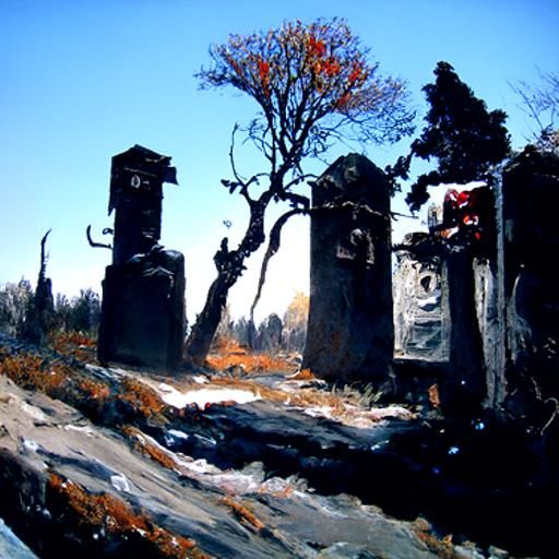 An Abandoned Cemetery Scene Under a Bloody Red Moonlight